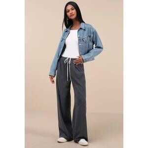 Lulus Chic Agency Grey And White Drawstring Trouser Pants - Size S